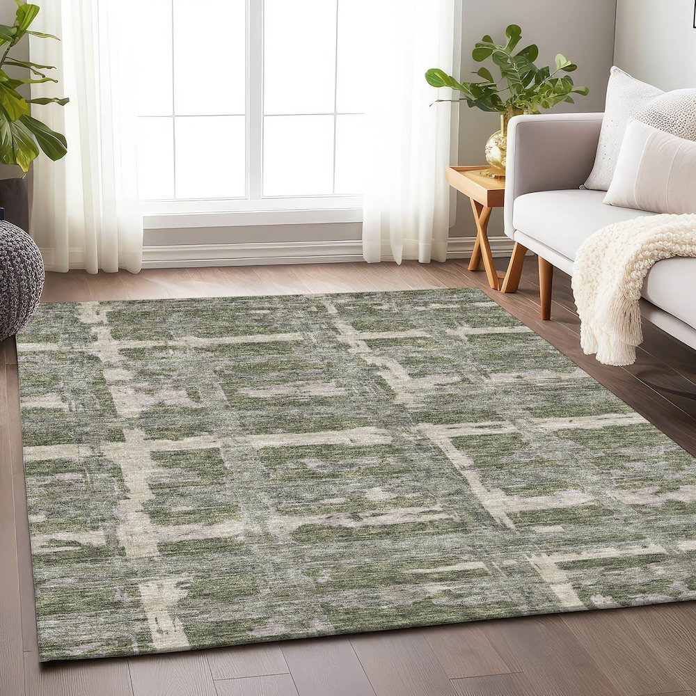 Premium Machine Washable Mayfield AMF745 Olive 5' x 7'6" Rug. Picture 5