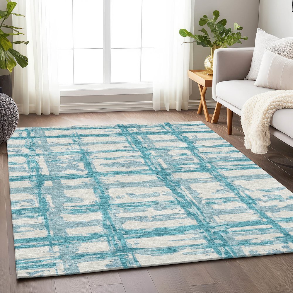 Premium Machine Washable Mayfield AMF745 Teal 5' x 7'6" Rug. Picture 5