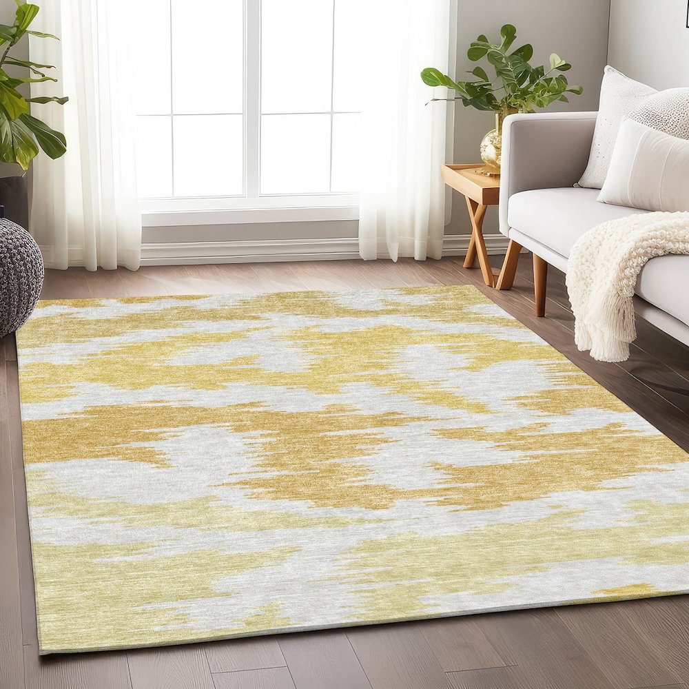 Premium Machine Washable Mayfield AMF746 Gold 5' x 7'6" Rug. Picture 5