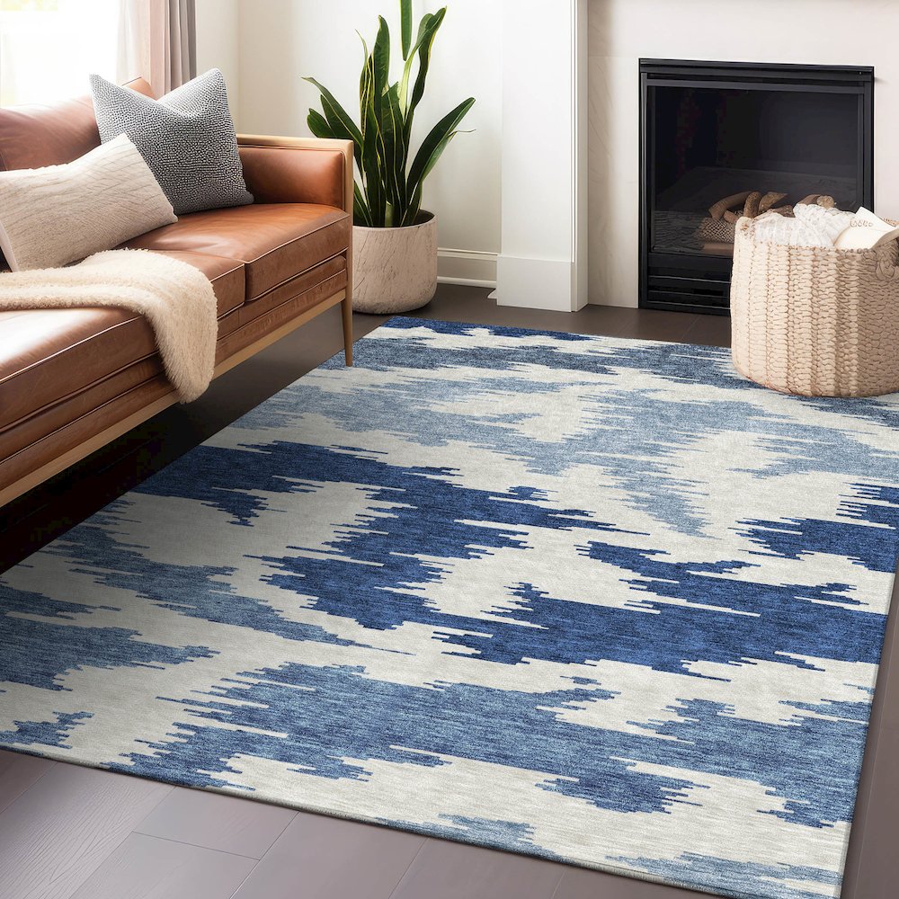 Premium Machine Washable Mayfield AMF746 Navy 5' x 7'6" Rug. Picture 6