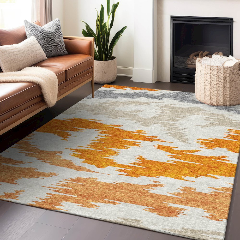 Premium Machine Washable Mayfield AMF746 Orange 5' x 7'6" Rug. Picture 6