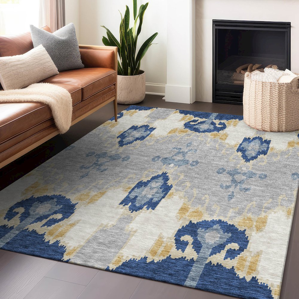 Premium Machine Washable Mayfield AMF748 Navy 5' x 7'6" Rug. Picture 6