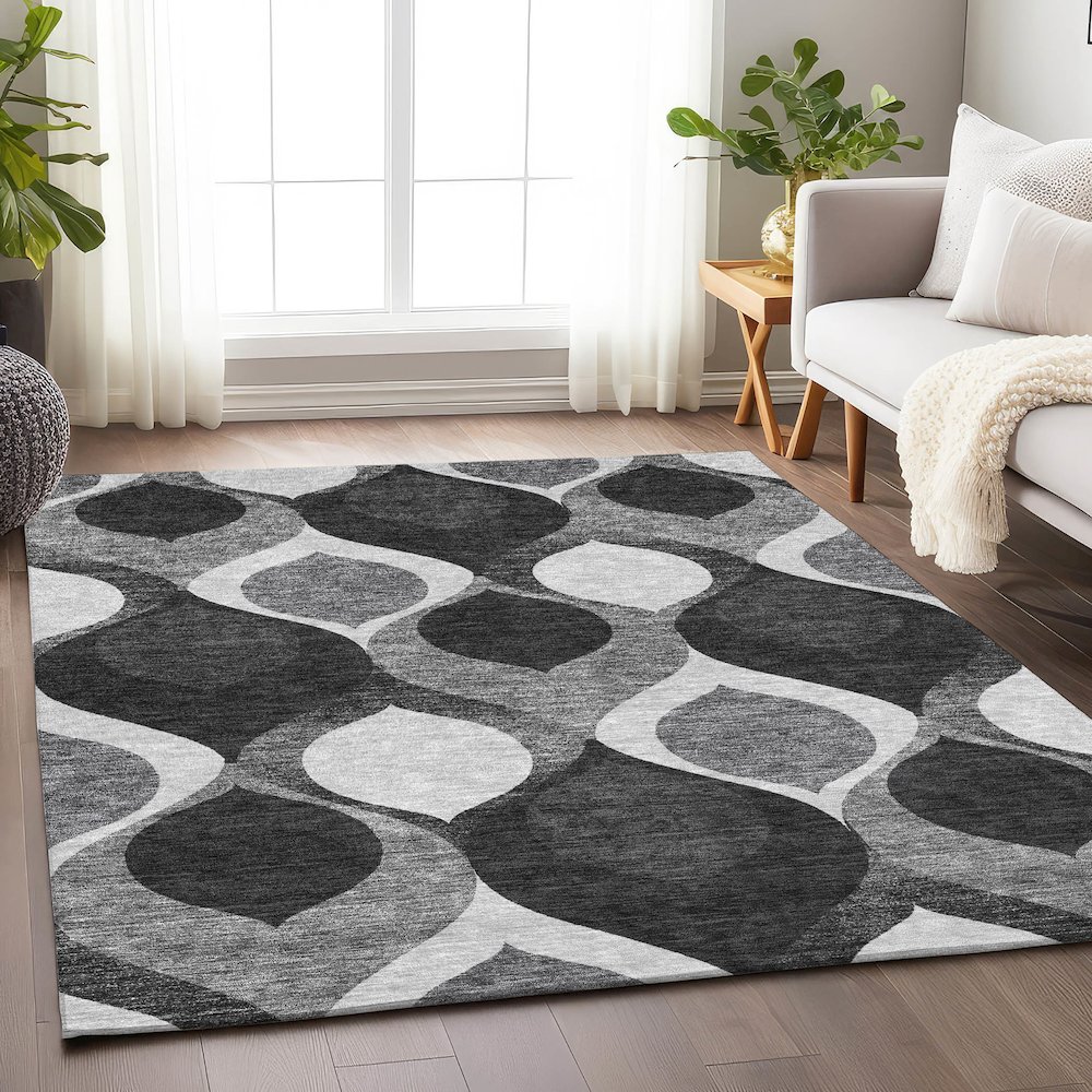 Premium Machine Washable Mayfield AMF749 Black 5' x 7'6" Rug. Picture 5