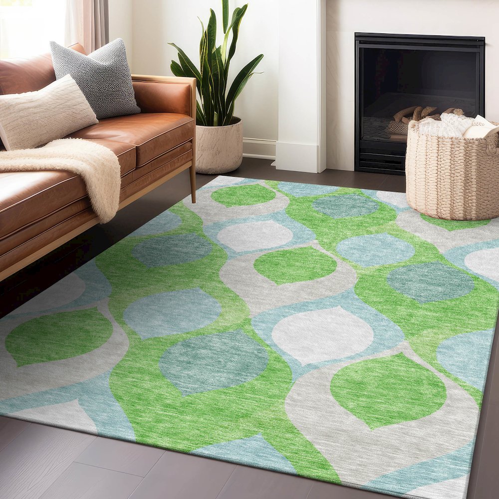 Premium Machine Washable Mayfield AMF749 Lime 5' x 7'6" Rug. Picture 6