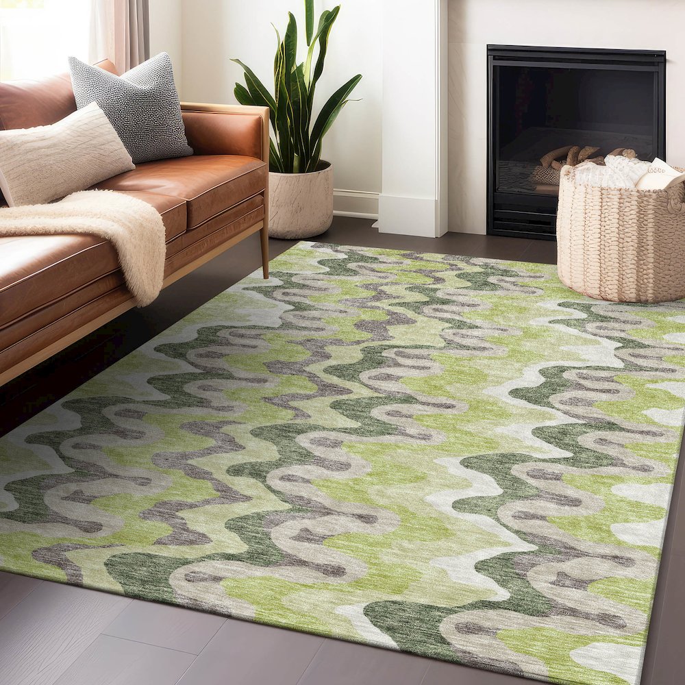 Premium Machine Washable Mayfield AMF750 Aloe 5' x 7'6" Rug. Picture 6