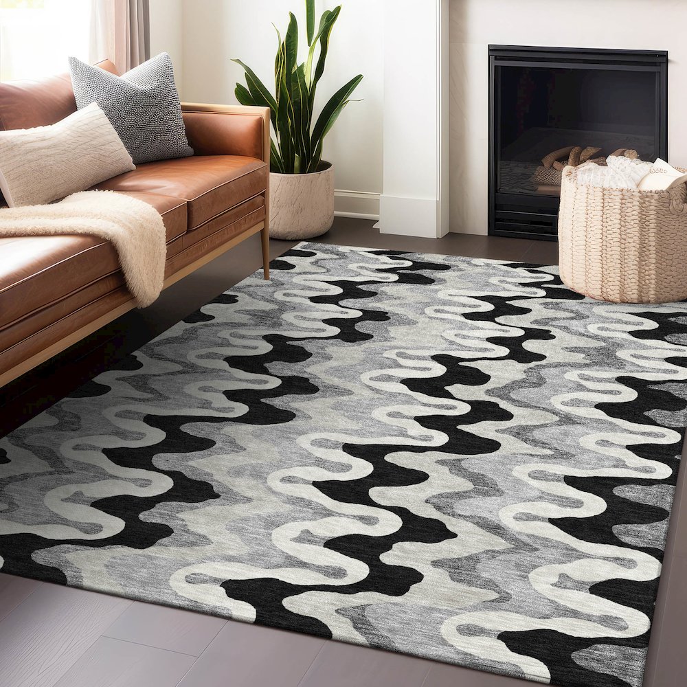 Premium Machine Washable Mayfield AMF750 Black 5' x 7'6" Rug. Picture 6