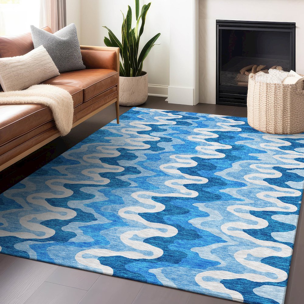 Premium Machine Washable Mayfield AMF750 Sky 5' x 7'6" Rug. Picture 6
