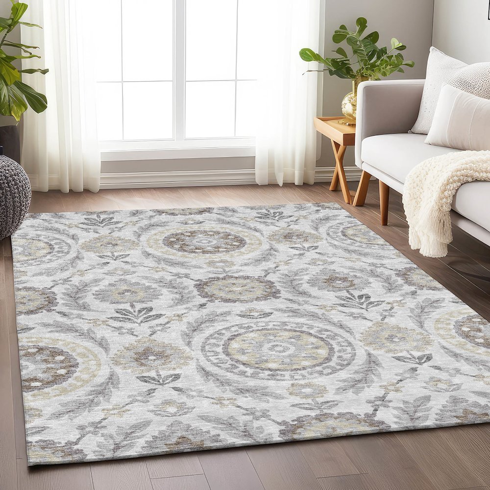 Premium Machine Washable Mayfield AMF751 Silver 5' x 7'6" Rug. Picture 5