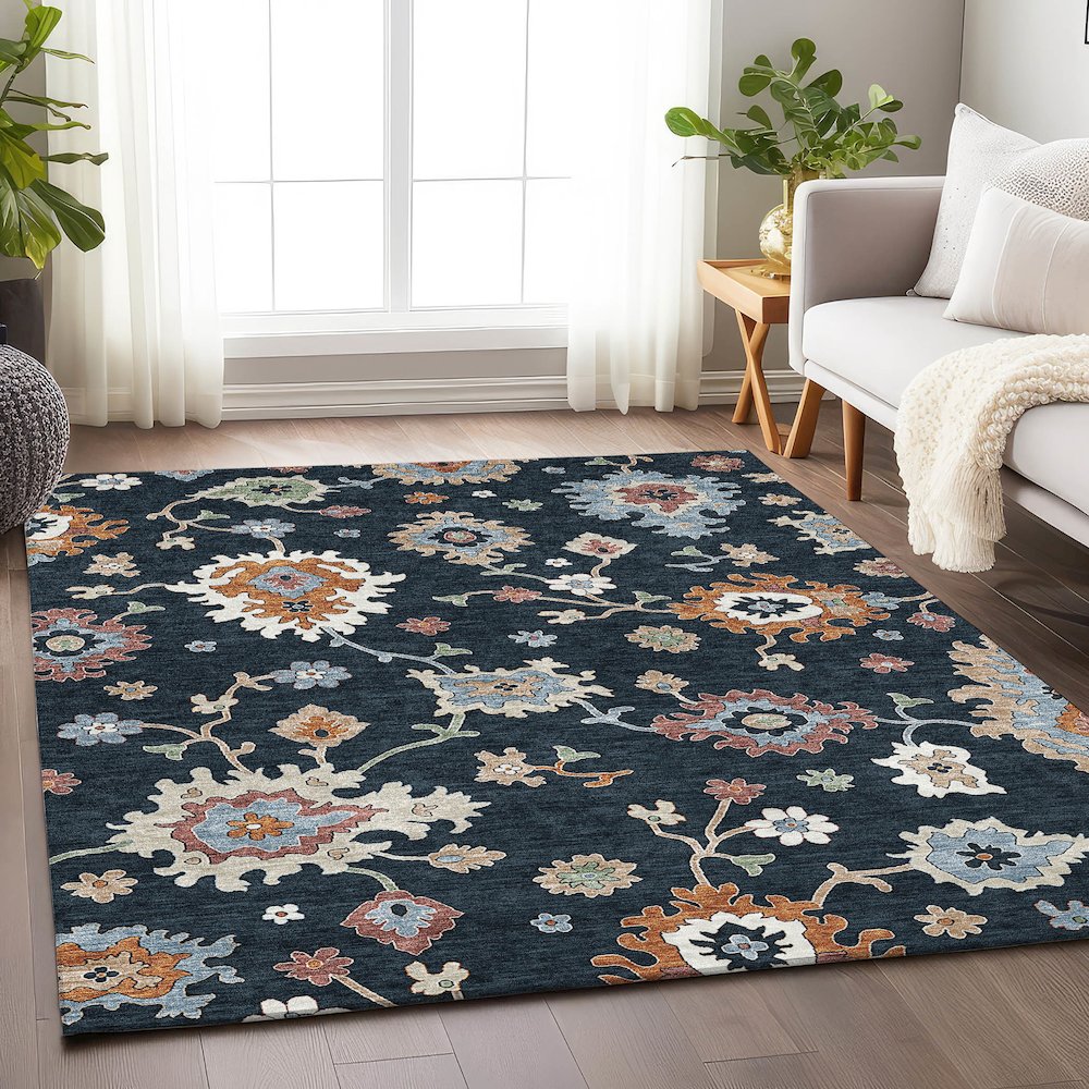 Premium Machine Washable Mayfield AMF753 Black 5' x 7'6" Rug. Picture 5