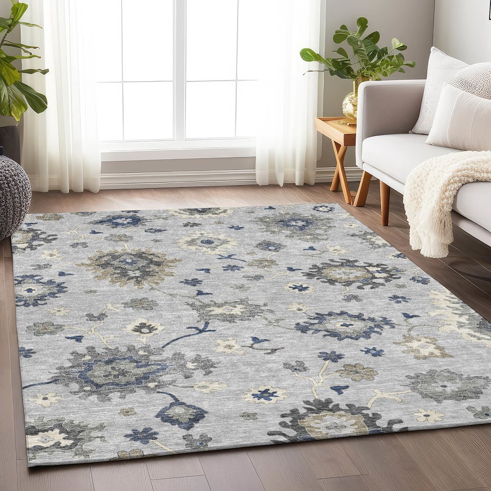 Premium Machine Washable Mayfield AMF753 Silver 5' x 7'6" Rug. Picture 5