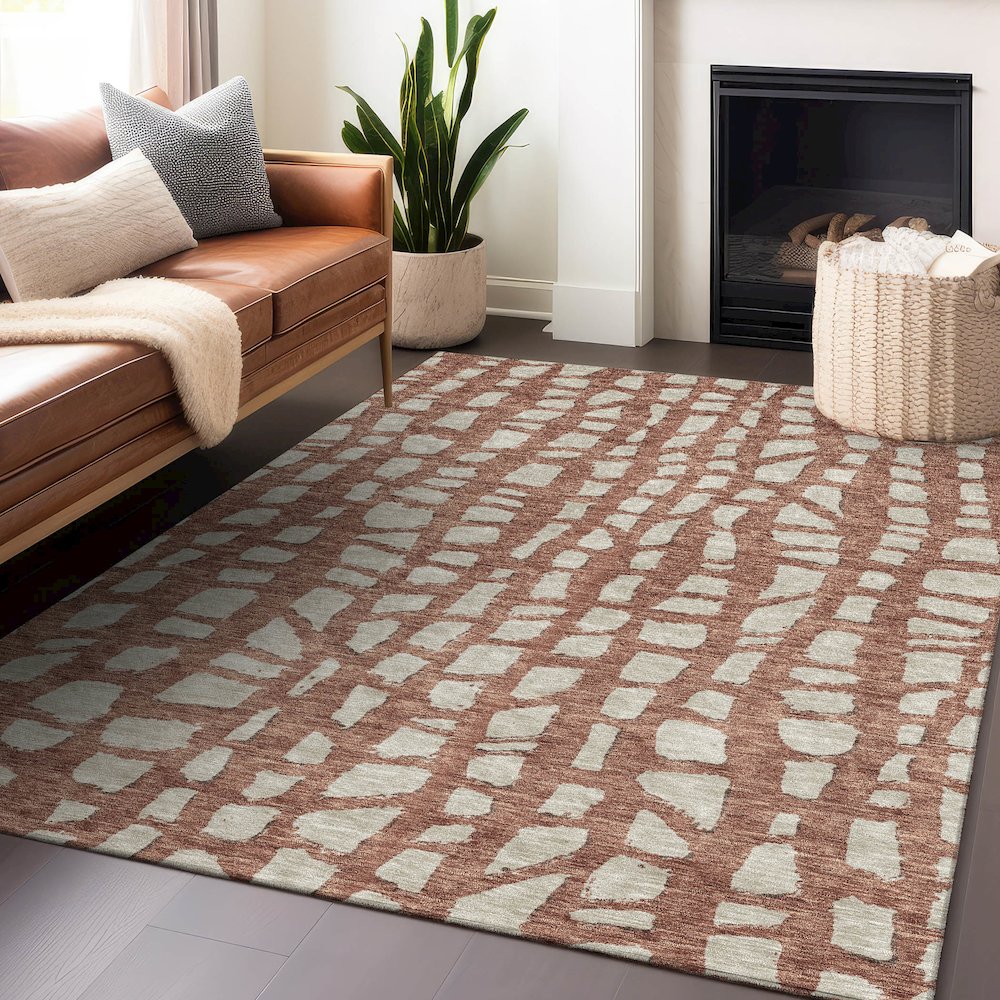 Premium Machine Washable Mayfield AMF754 Paprika 5' x 7'6" Rug. Picture 6