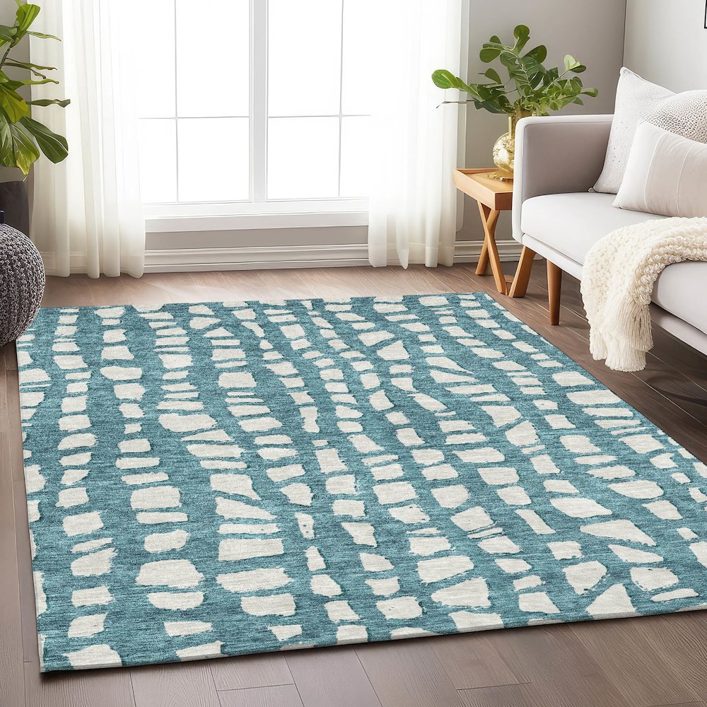 Premium Machine Washable Mayfield AMF754 Teal 5' x 7'6" Rug. Picture 5