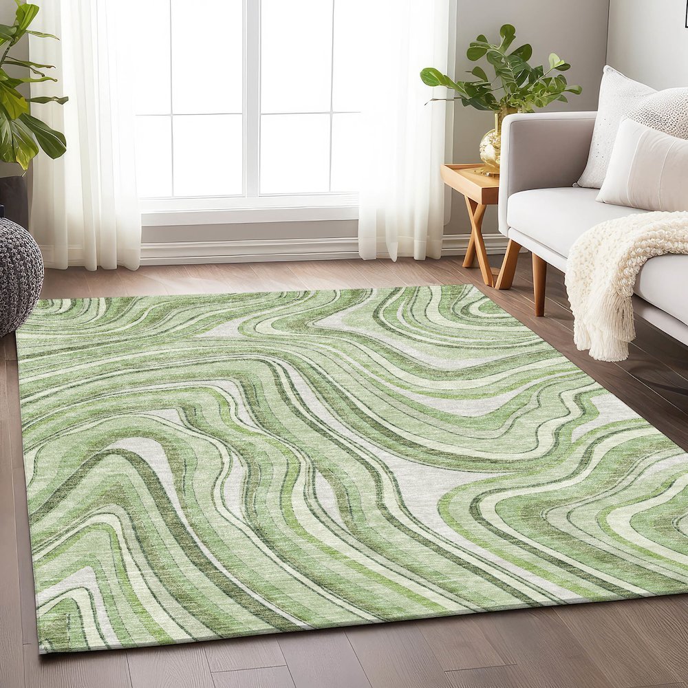 Premium Machine Washable Mayfield AMF756 Aloe 5' x 7'6" Rug. Picture 5