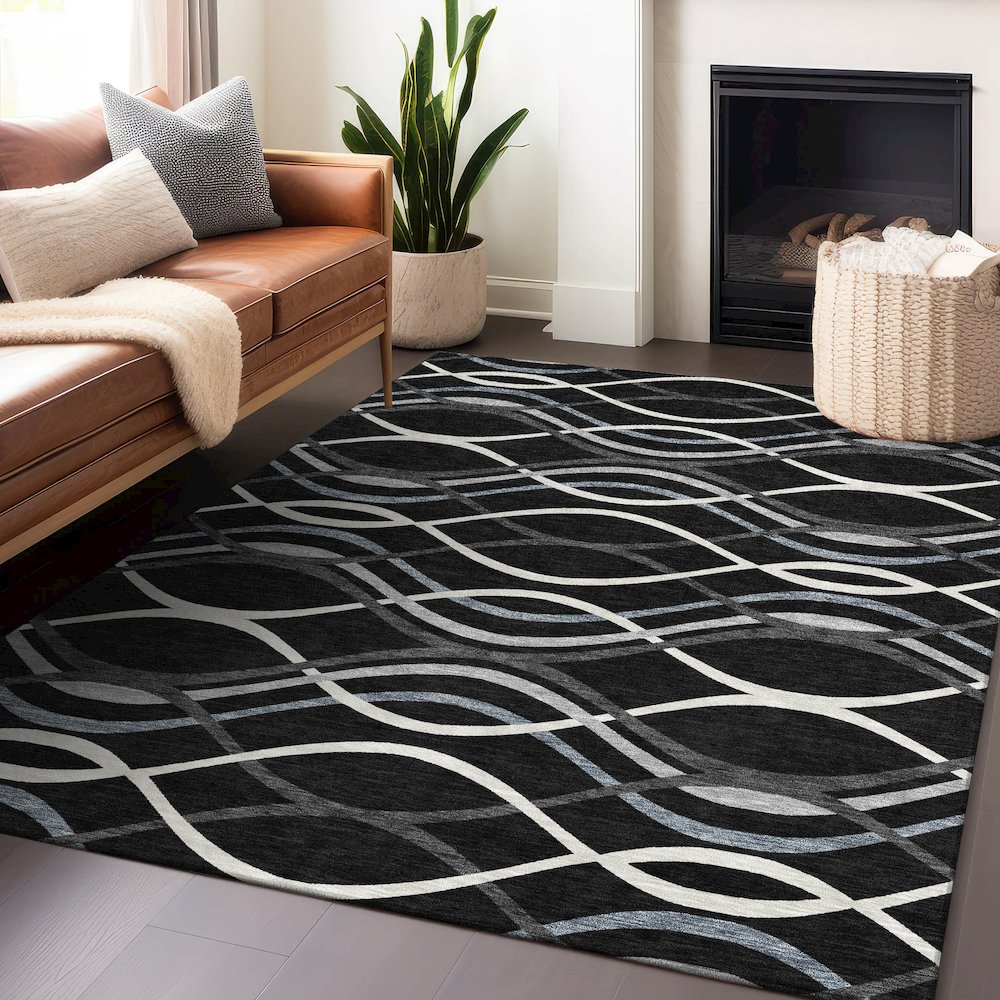 Premium Machine Washable Mayfield AMF757 Black 5' x 7'6" Rug. Picture 6