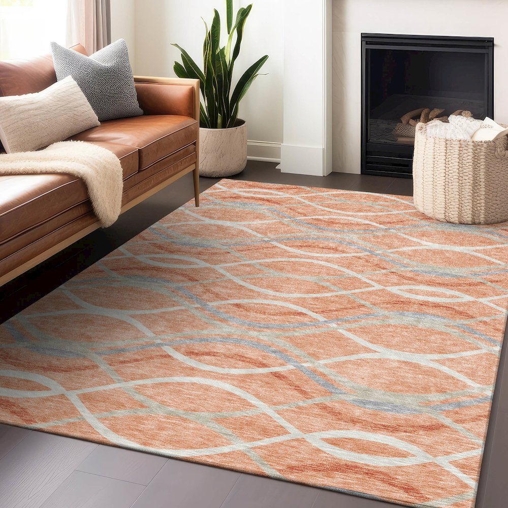 Premium Machine Washable Mayfield AMF757 Peach 5' x 7'6" Rug. Picture 6