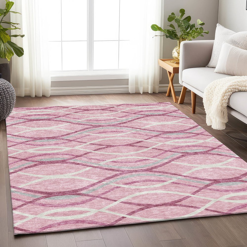 Premium Machine Washable Mayfield AMF757 Pink 5' x 7'6" Rug. Picture 5