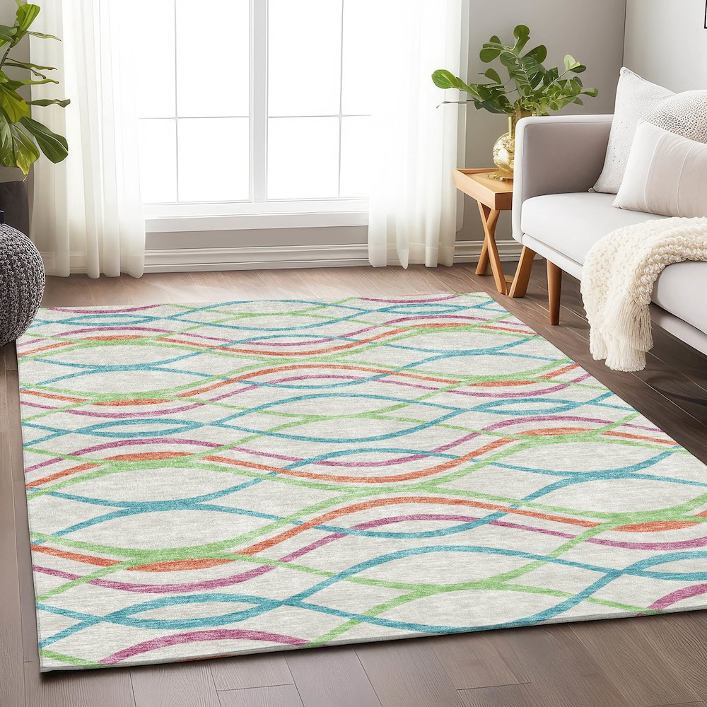 Premium Machine Washable Mayfield AMF757 White 5' x 7'6" Rug. Picture 5