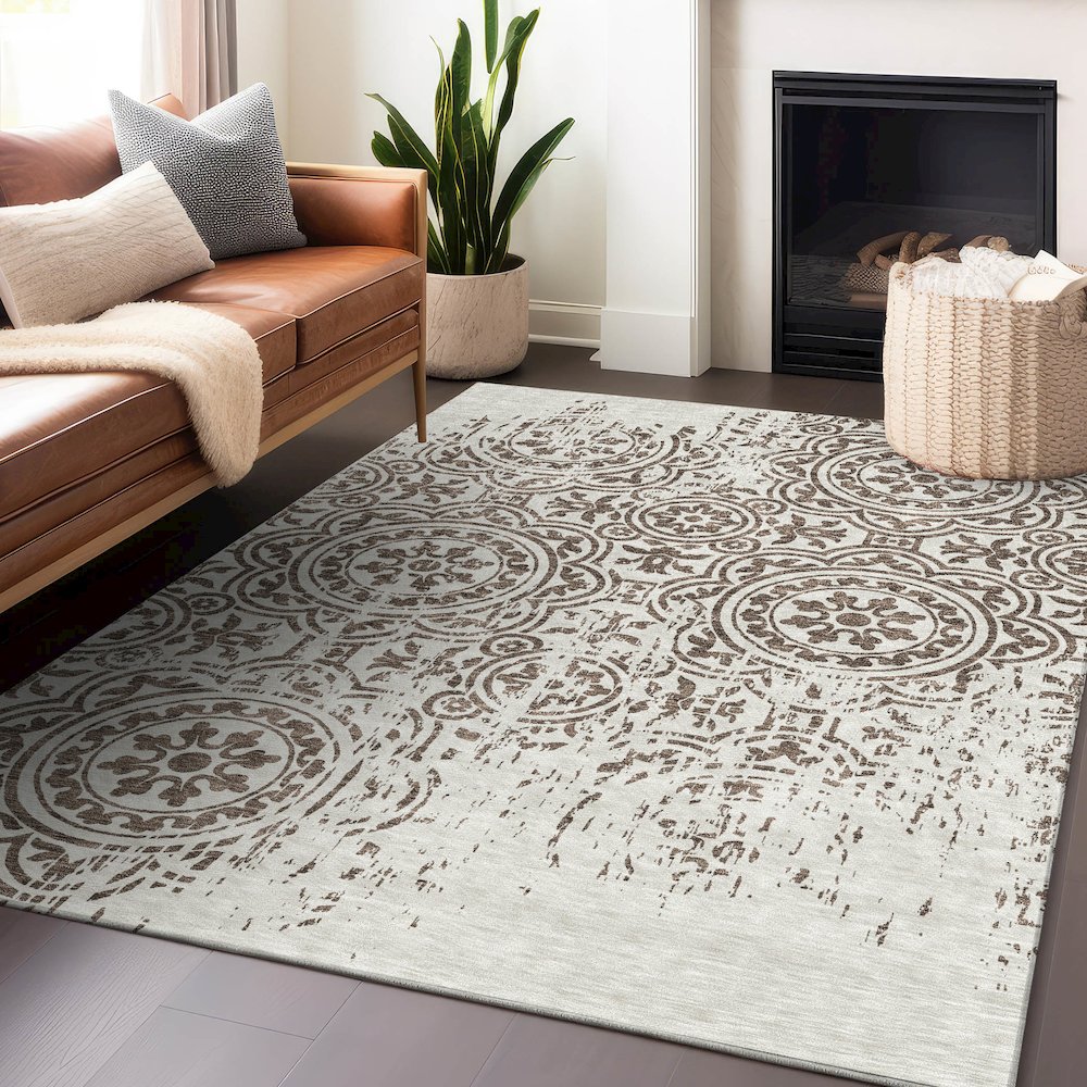 Premium Machine Washable Mayfield AMF758 Chocolate 5' x 7'6" Rug. Picture 6
