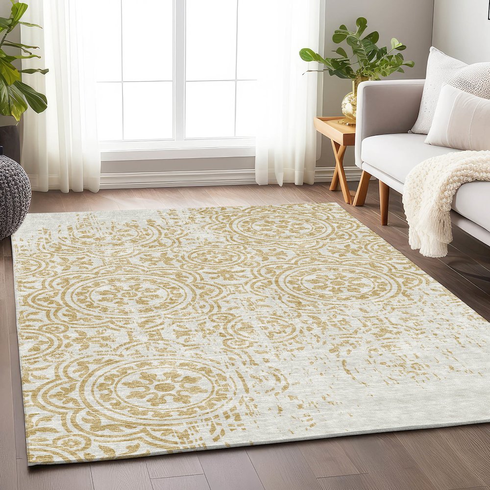 Premium Machine Washable Mayfield AMF758 Gold 5' x 7'6" Rug. Picture 5