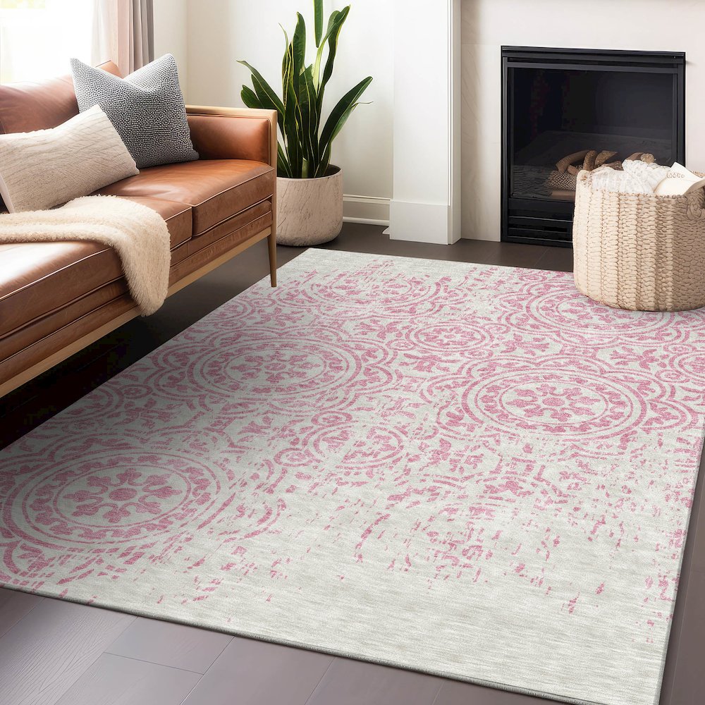 Premium Machine Washable Mayfield AMF758 Pink 5' x 7'6" Rug. Picture 6
