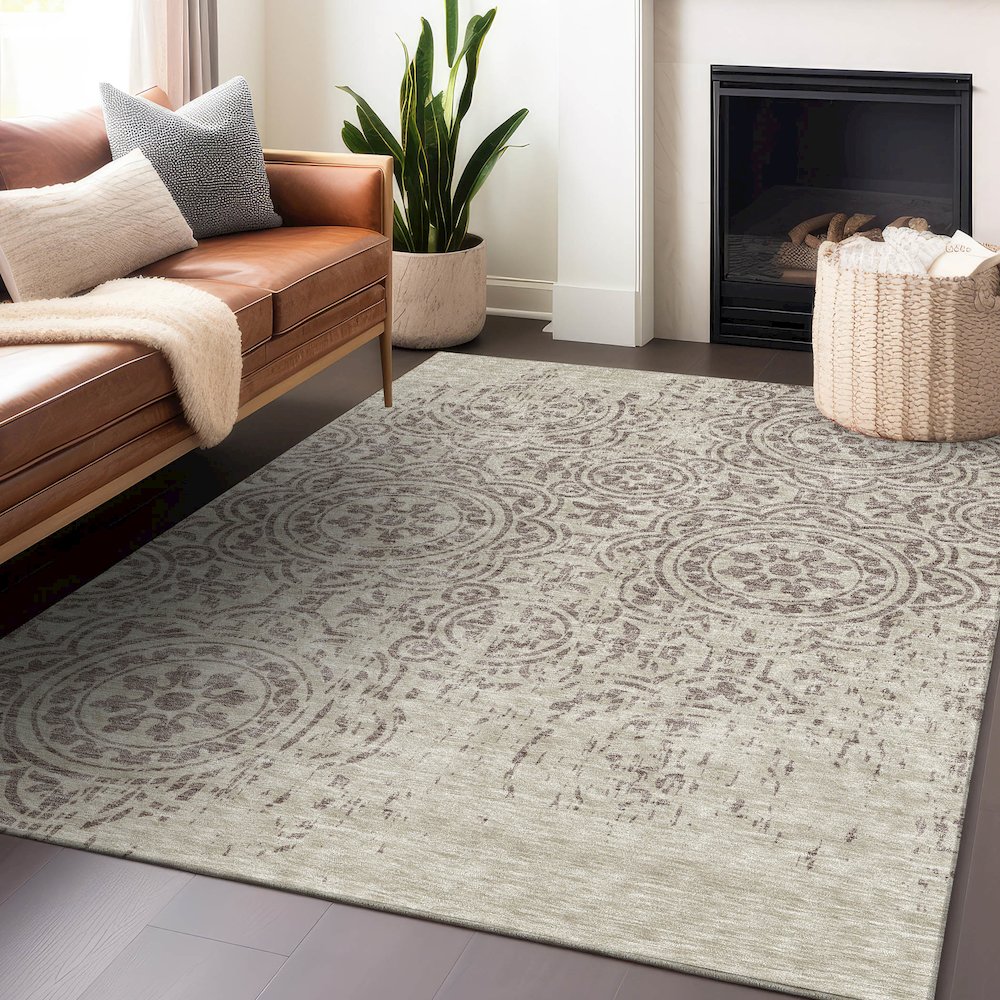 Premium Machine Washable Mayfield AMF758 Taupe 5' x 7'6" Rug. Picture 6