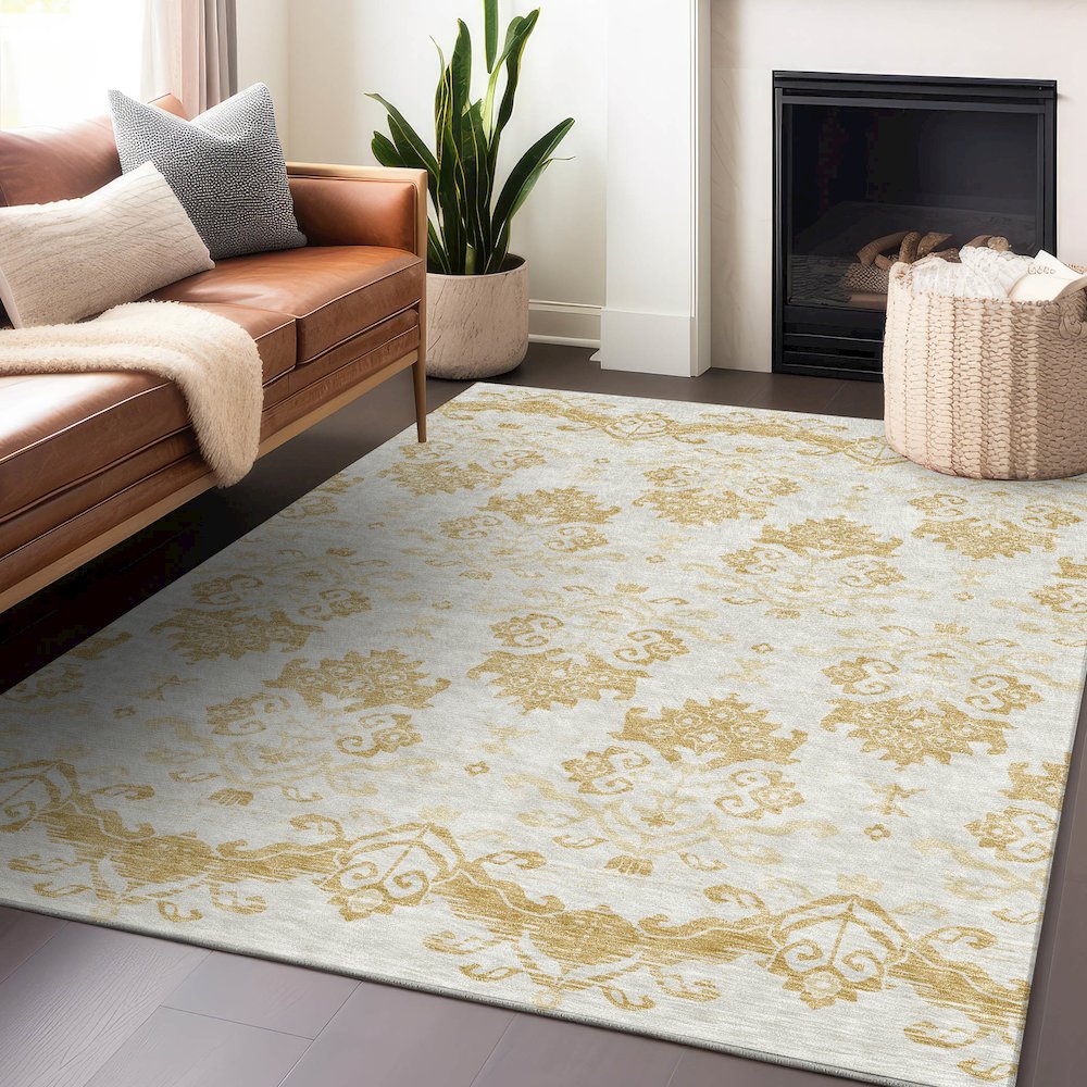 Premium Machine Washable Mayfield AMF759 Gold 5' x 7'6" Rug. Picture 6