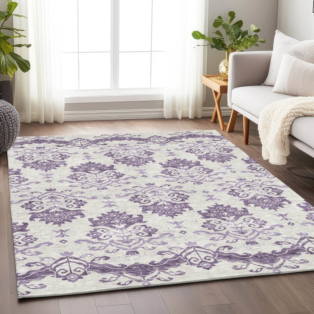 Premium Machine Washable Mayfield AMF759 Purple 5' x 7'6" Rug. Picture 5