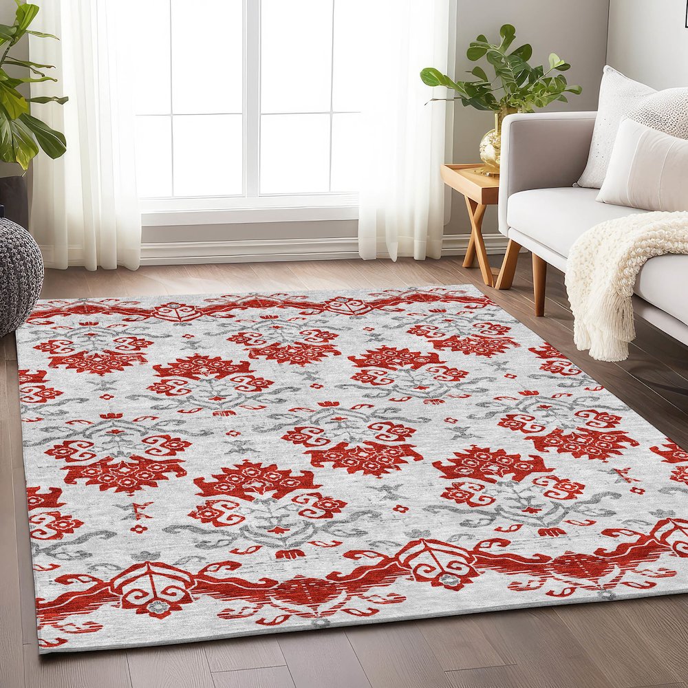 Premium Machine Washable Mayfield AMF759 Red 5' x 7'6" Rug. Picture 5