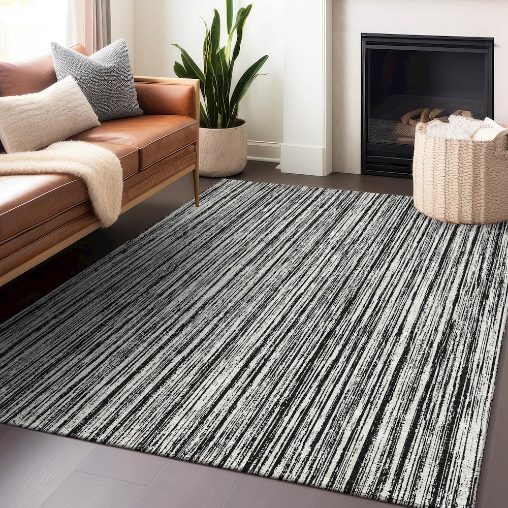 Premium Machine Washable Mayfield AMF760 Black 5' x 7'6" Rug. Picture 6