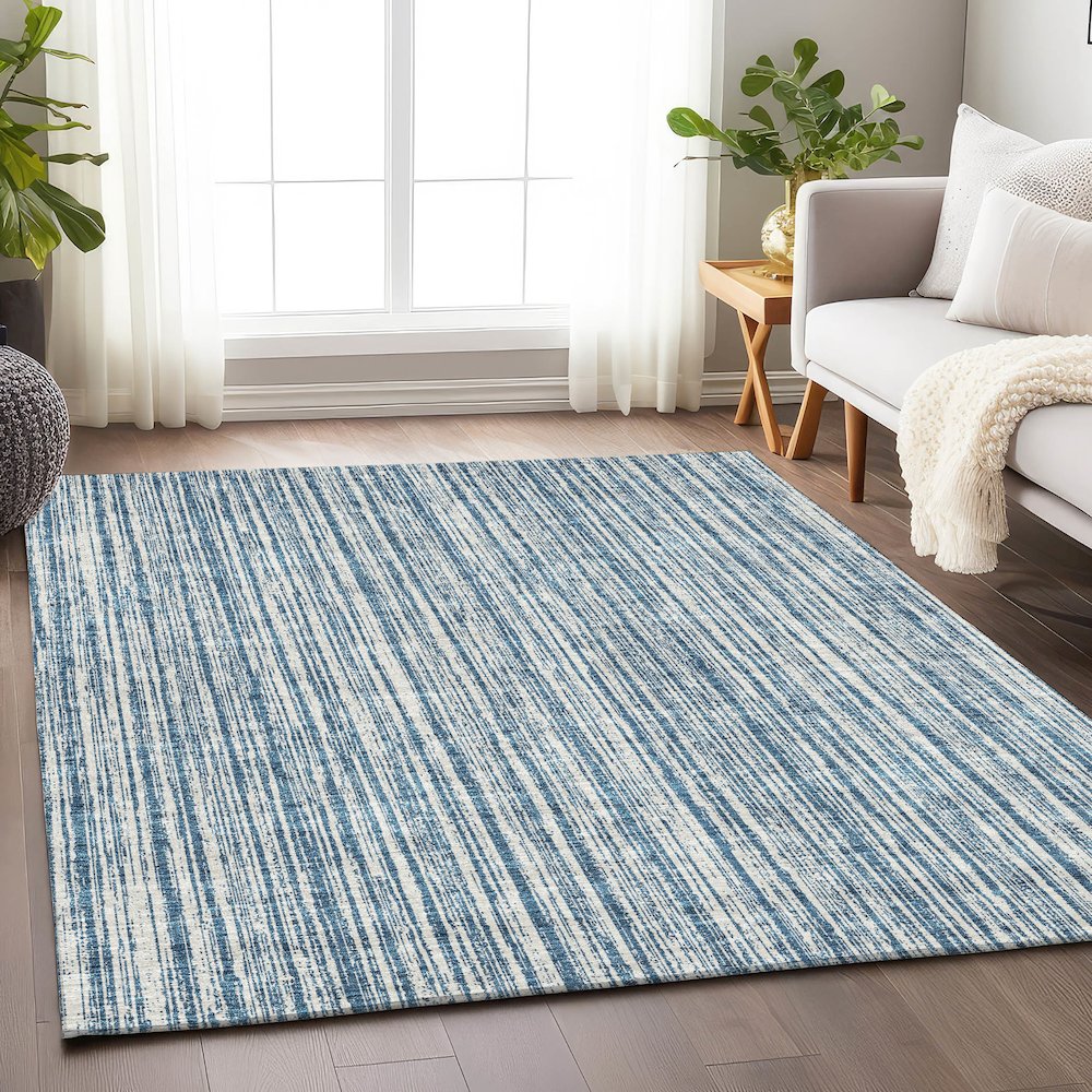 Premium Machine Washable Mayfield AMF760 Blue 5' x 7'6" Rug. Picture 5