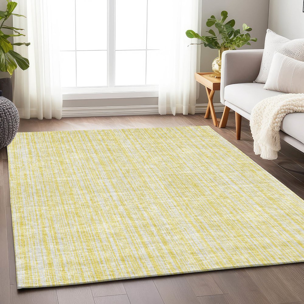 Premium Machine Washable Mayfield AMF760 Yellow 5' x 7'6" Rug. Picture 5