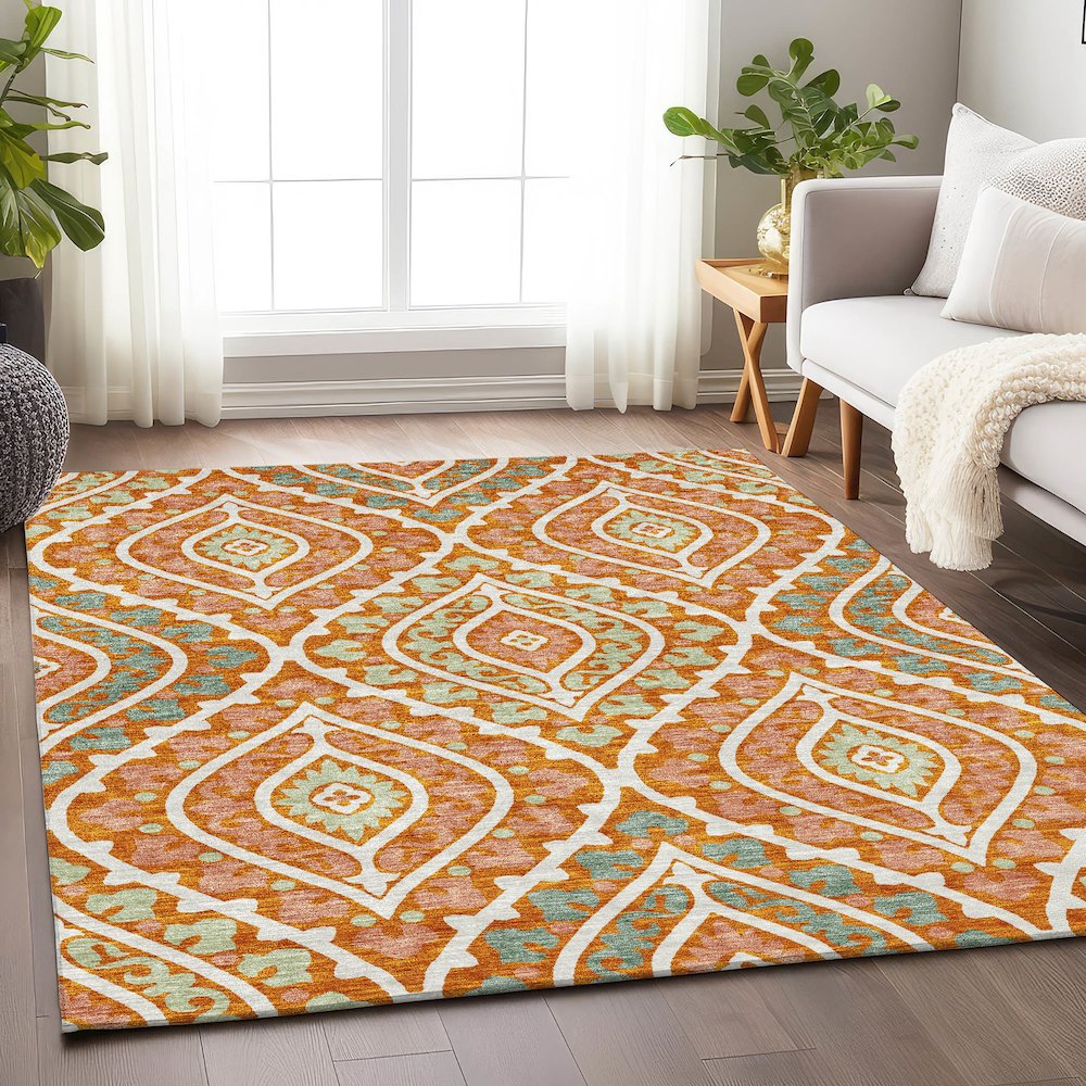 Premium Machine Washable Mayfield AMF761 Orange 5' x 7'6" Rug. Picture 5