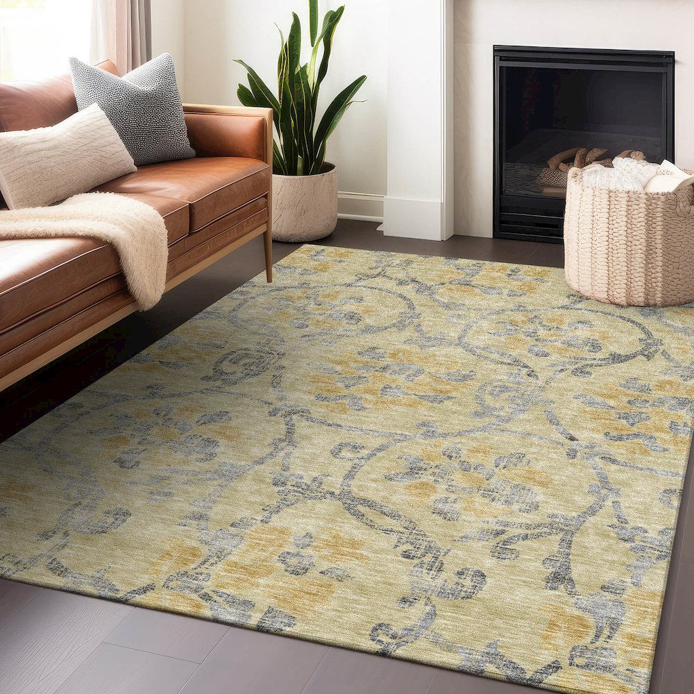 Premium Machine Washable Mayfield AMF762 Gold 5' x 7'6" Rug. Picture 6