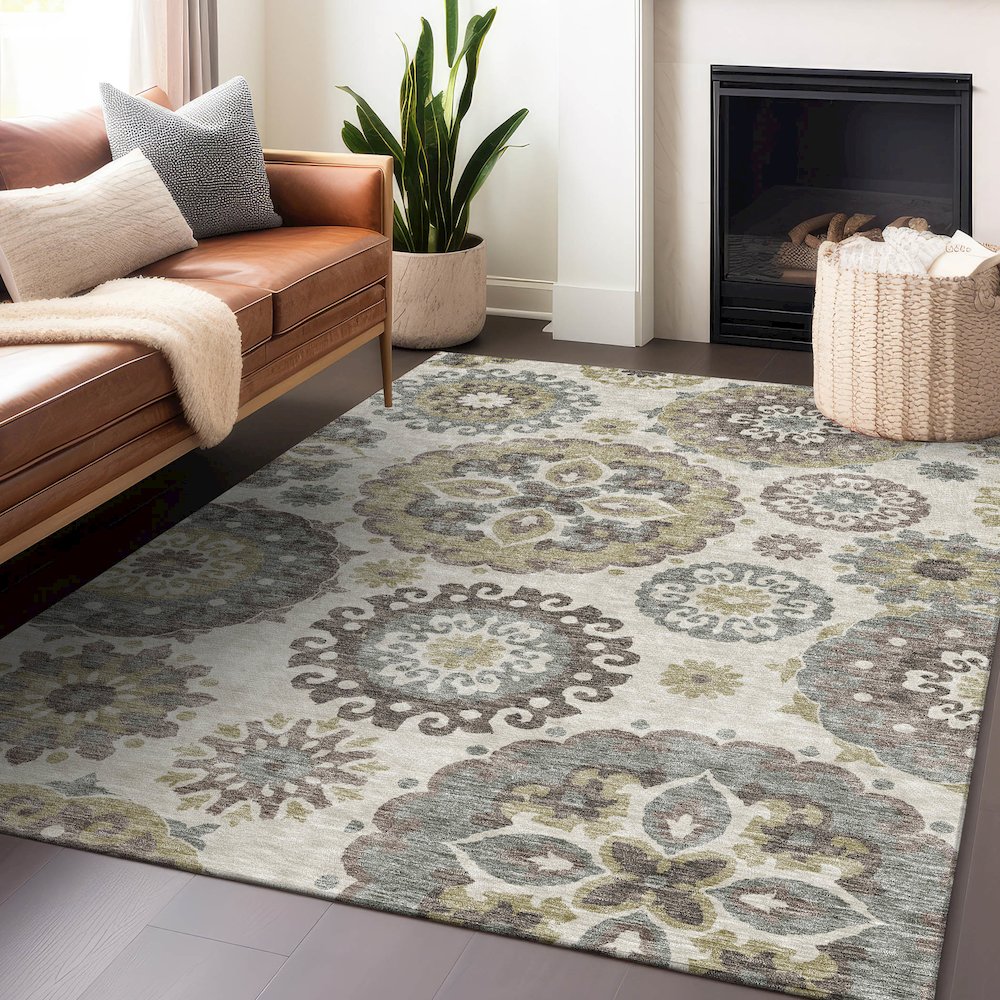 Premium Machine Washable Mayfield AMF763 Beige 5' x 7'6" Rug. Picture 6