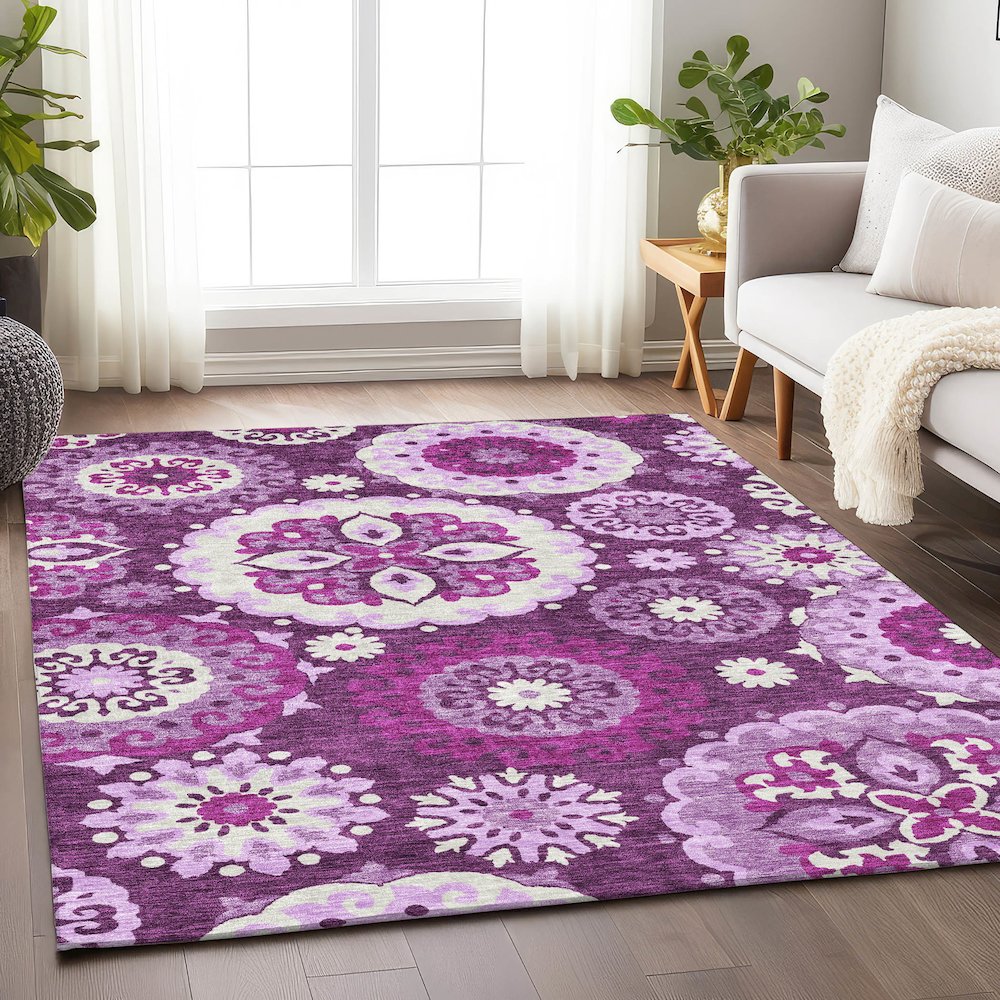 Premium Machine Washable Mayfield AMF763 Eggplant 5' x 7'6" Rug. Picture 5