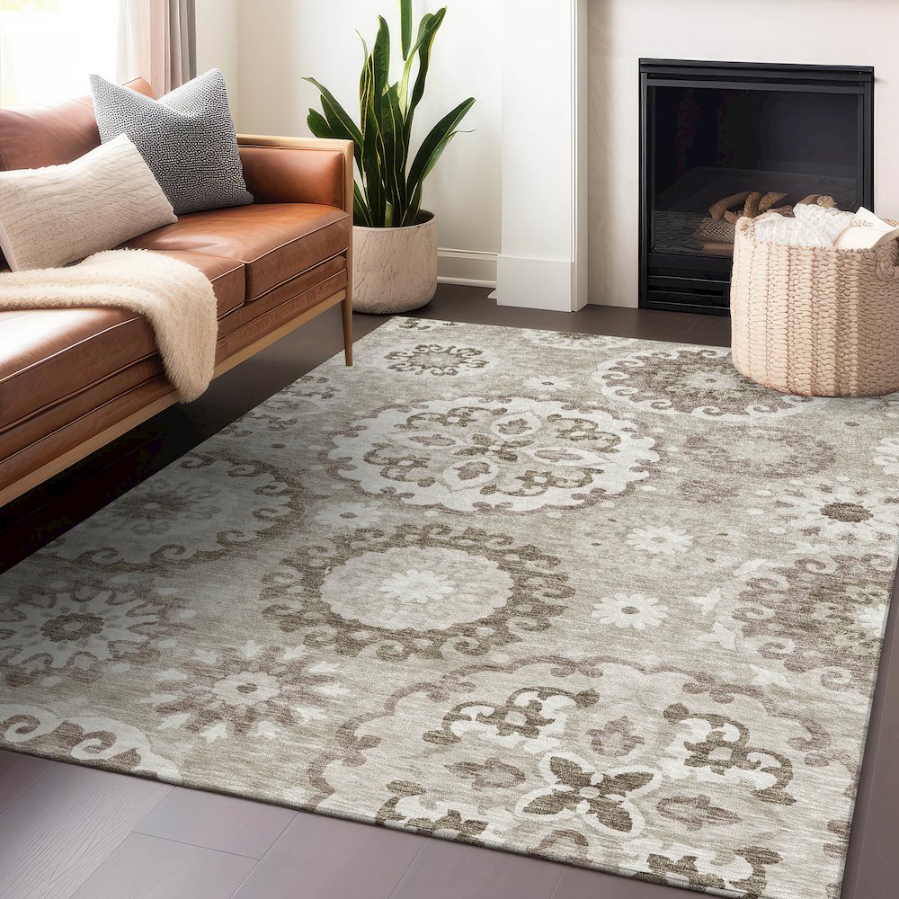 Premium Machine Washable Mayfield AMF763 Taupe 5' x 7'6" Rug. Picture 6