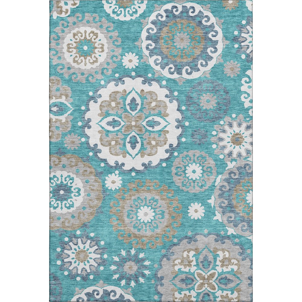 Premium Machine Washable Mayfield AMF763 Teal 5' x 7'6" Rug. Picture 1