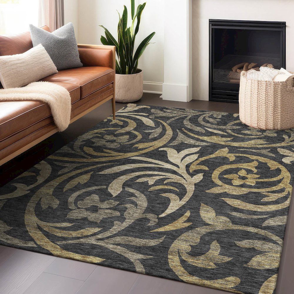 Premium Machine Washable Mayfield AMF764 Black 5' x 7'6" Rug. Picture 6