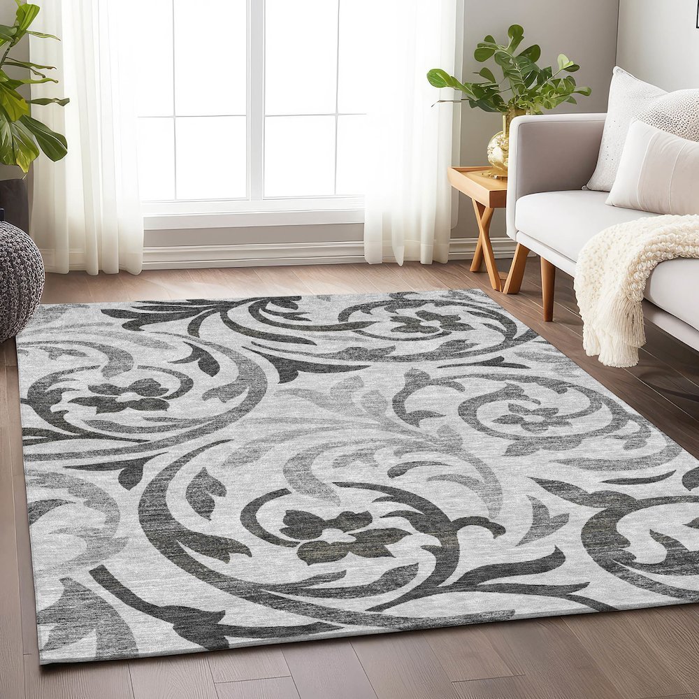 Premium Machine Washable Mayfield AMF764 Gray 5' x 7'6" Rug. Picture 5