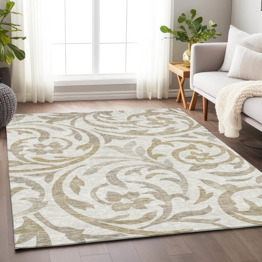Premium Machine Washable Mayfield AMF764 Ivory 5' x 7'6" Rug. Picture 5