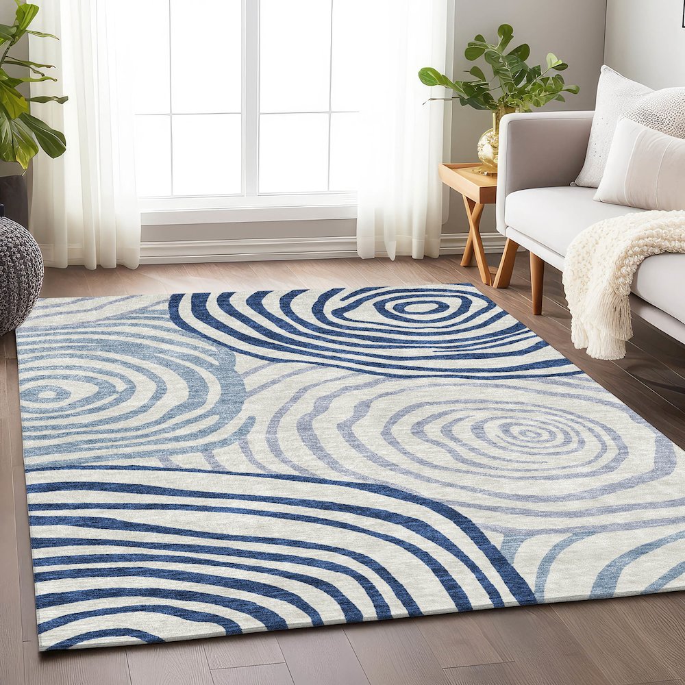 Premium Machine Washable Mayfield AMF765 Blue 5' x 7'6" Rug. Picture 5