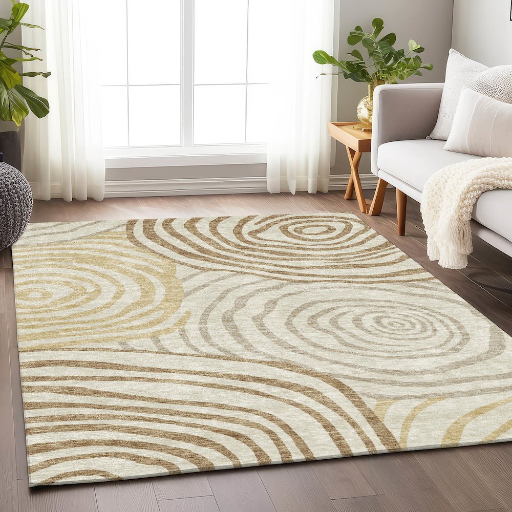 Premium Machine Washable Mayfield AMF765 Gold 5' x 7'6" Rug. Picture 5
