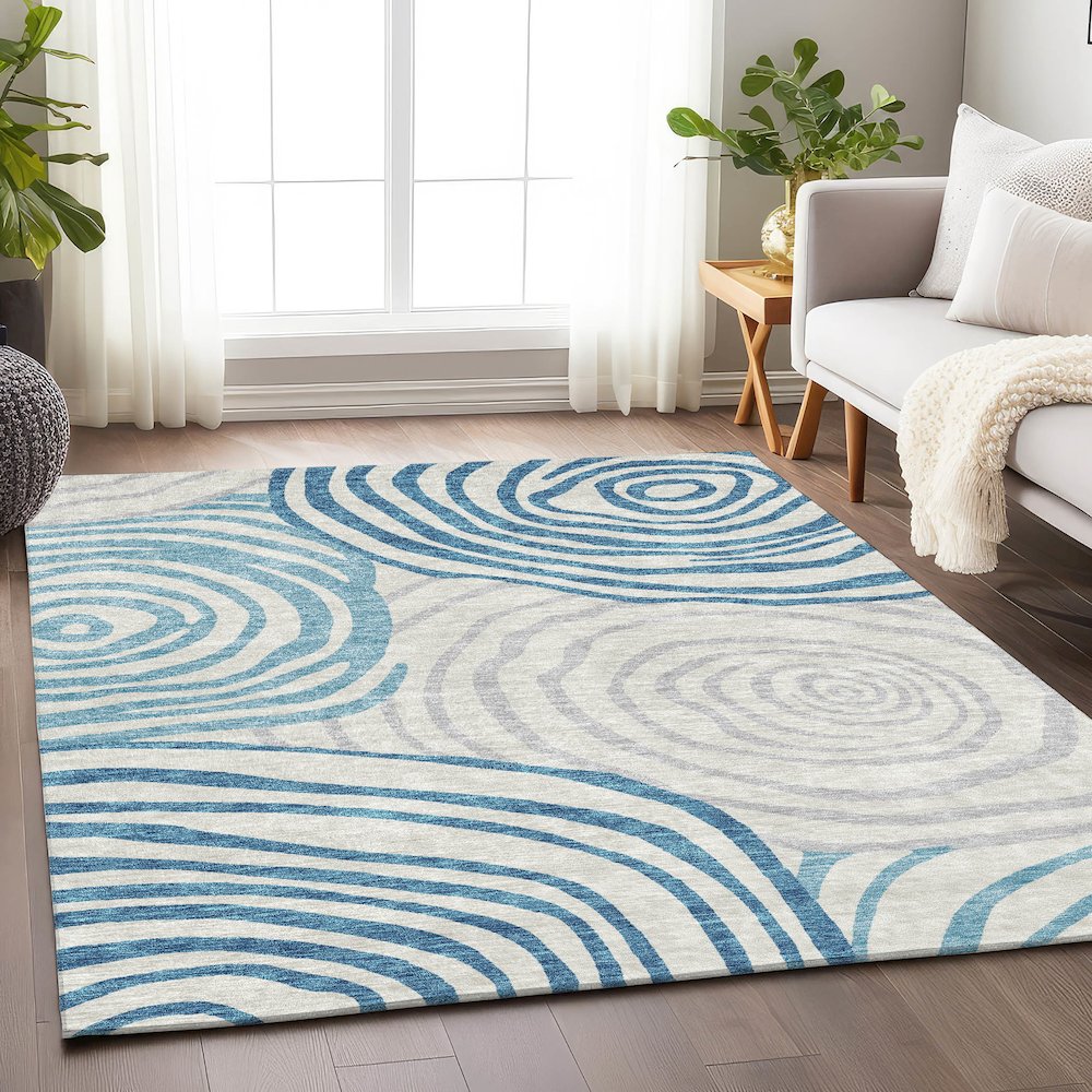 Premium Machine Washable Mayfield AMF765 Teal 5' x 7'6" Rug. Picture 5