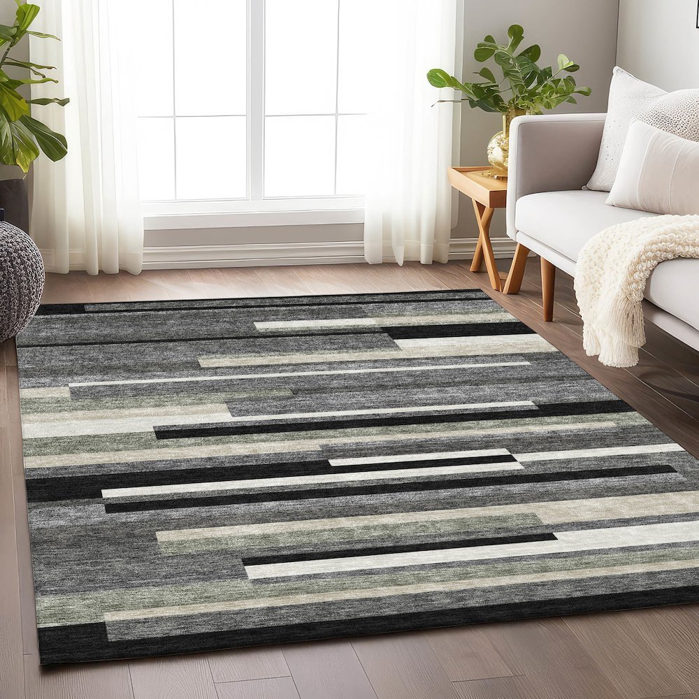 Premium Machine Washable Mayfield AMF766 Black 5' x 7'6" Rug. Picture 5