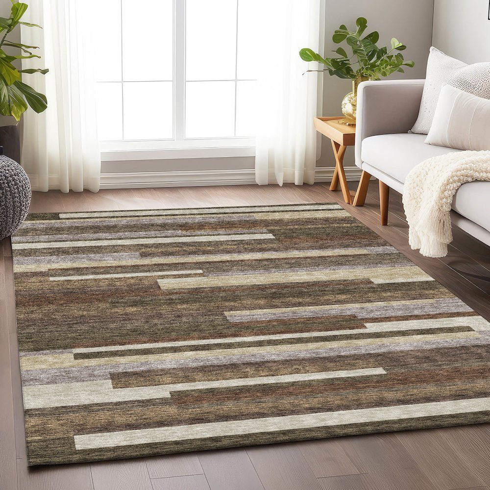 Premium Machine Washable Mayfield AMF766 Brown 5' x 7'6" Rug. Picture 5