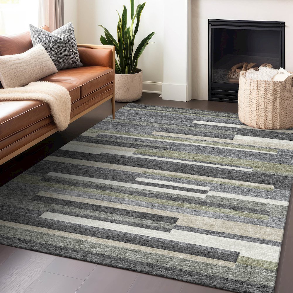 Premium Machine Washable Mayfield AMF766 Charcoal 5' x 7'6" Rug. Picture 6