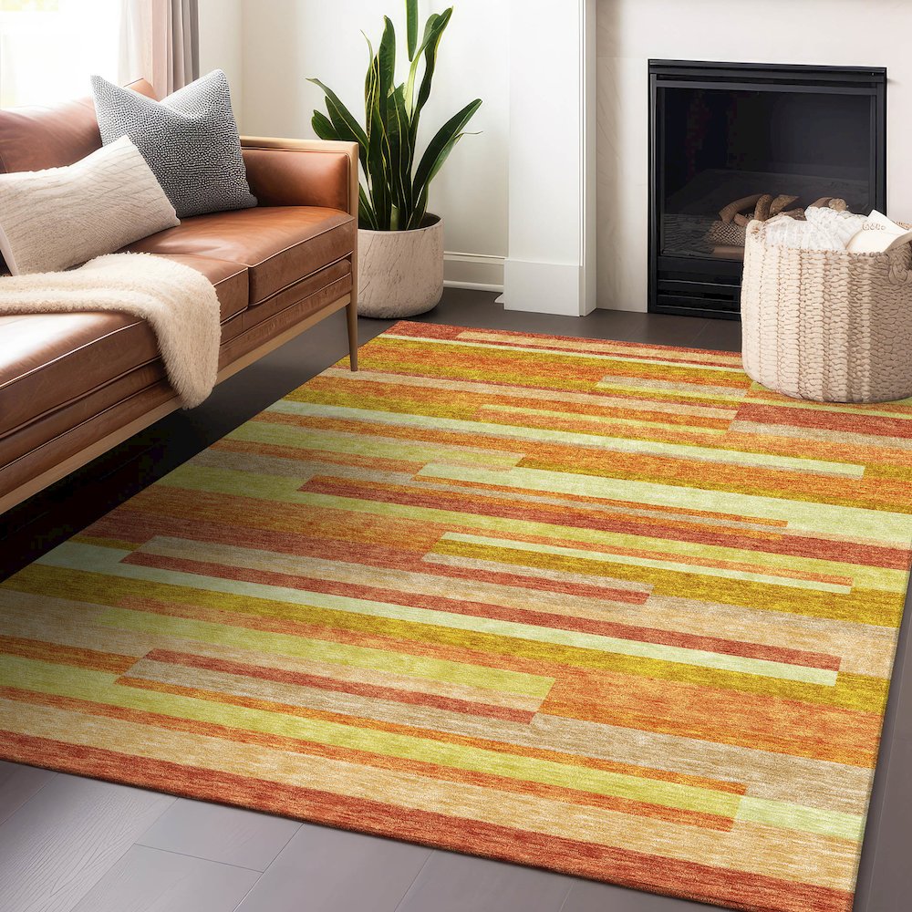 Premium Machine Washable Mayfield AMF766 Orange 5' x 7'6" Rug. Picture 6