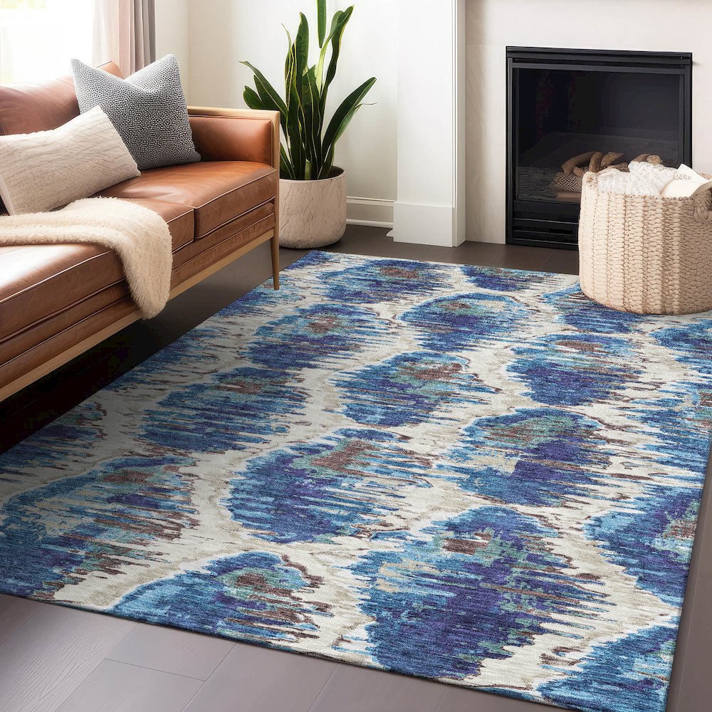 Premium Machine Washable Mayfield AMF767 Blue 5' x 7'6" Rug. Picture 6