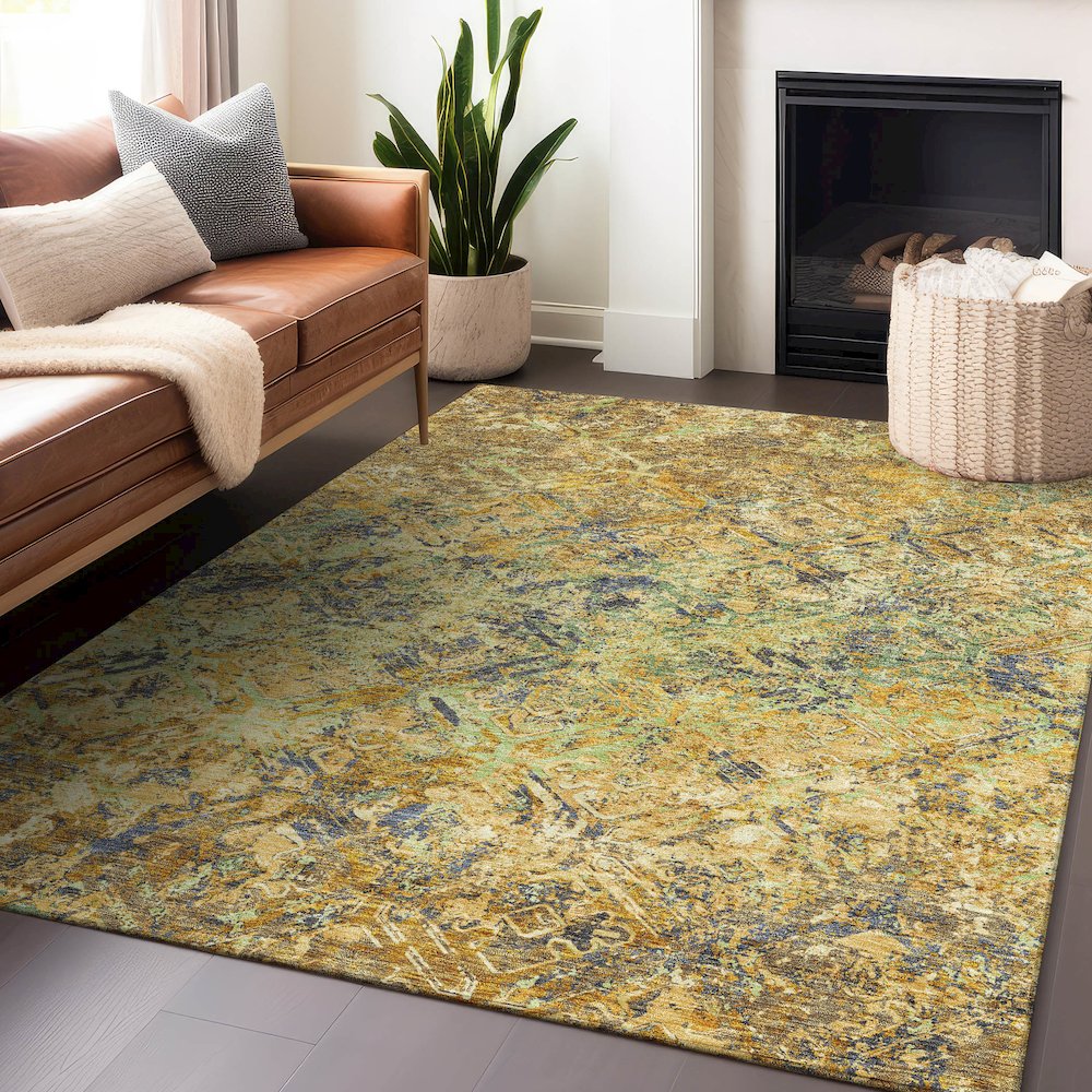 Premium Machine Washable Mayfield AMF768 Gold 5' x 7'6" Rug. Picture 6