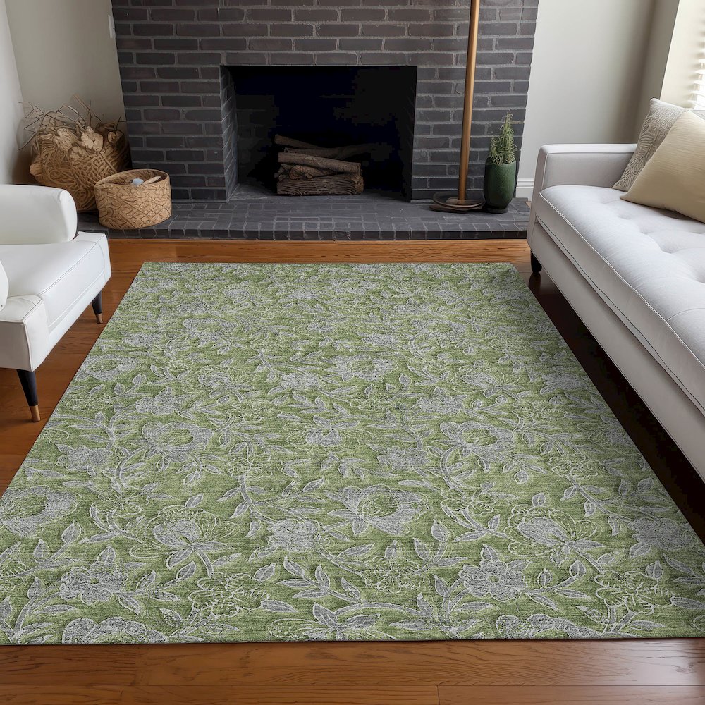Premium Machine Washable Mayfield AMF771 Olive 5' x 7'6" Rug. Picture 5